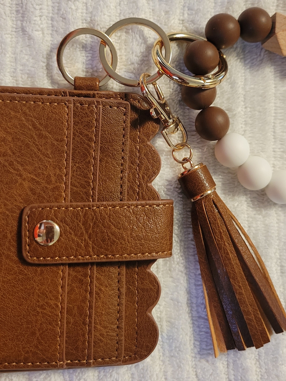 Brown Leatherette Tassel Card Holder Keychain for Women